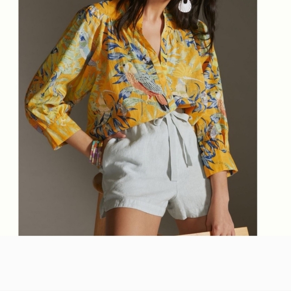 Anthropologie Maeve Puff-Sleeved Floral Butterfly Parrot Buttondown Shirt XS - Picture 9 of 11